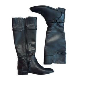 #72 BCBG MAX ARIZA ~ Black Leather Knee-High Full Zipper Adjustable Riding Boots